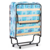 Linon Roma Folding Bed, Steel Frame and Mattress, Blue and White