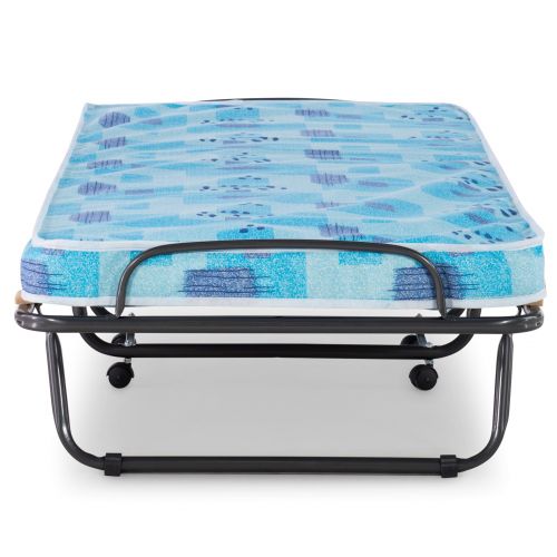  Linon Roma Folding Bed, Steel Frame and Mattress, Blue and White