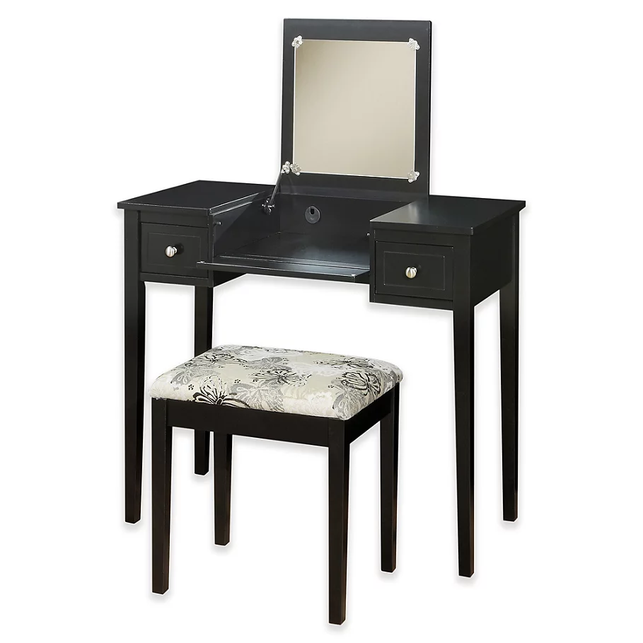 Linon Home Folding-Top 2-Piece Vanity Set with Butterfly-Print Bench