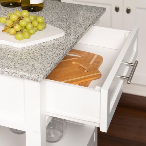  White Linon Storage Cart On Wheels With Granite Top. Great For Small Kitchens!!
