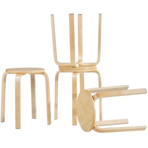  Linon COSTWAY 17-inch Bentwood Stools Backless Chairs Round Top Stackable Wood seat for Dinning, Kitchen, Home, Garden, Living and Class Room(Set of 4, Natural)