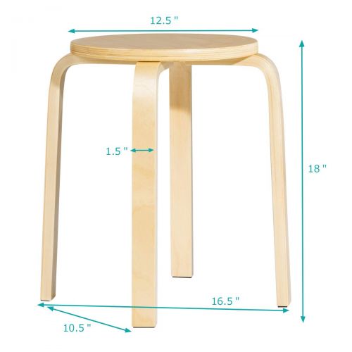  Linon COSTWAY 17-inch Bentwood Stools Backless Chairs Round Top Stackable Wood seat for Dinning, Kitchen, Home, Garden, Living and Class Room(Set of 4, Natural)