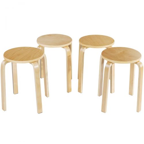  Linon COSTWAY 17-inch Bentwood Stools Backless Chairs Round Top Stackable Wood seat for Dinning, Kitchen, Home, Garden, Living and Class Room(Set of 4, Natural)