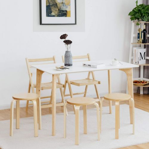  Linon COSTWAY 17-inch Bentwood Stools Backless Chairs Round Top Stackable Wood seat for Dinning, Kitchen, Home, Garden, Living and Class Room(Set of 4, Natural)