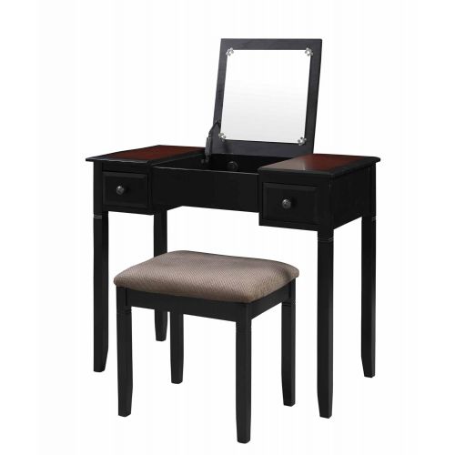  Linon 64023BLKCHY01KDU Concord Vanity Set Black Cherry