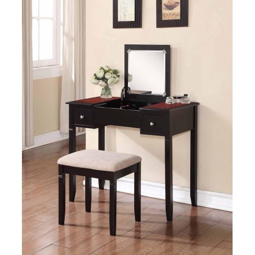  Linon 64023BLKCHY01KDU Concord Vanity Set Black Cherry