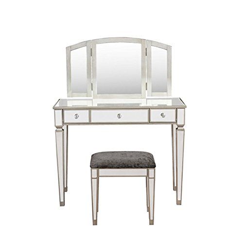  Linon Anakin Mirrored Vanity Table and Stool Set