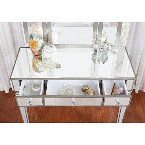  Linon Anakin Mirrored Vanity Table and Stool Set
