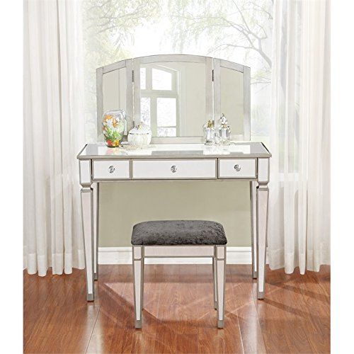  Linon Anakin Mirrored Vanity Table and Stool Set