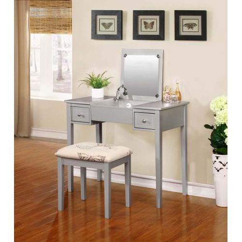  Linon Vanity and Stool in Silver