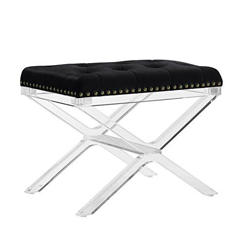  Linon BrittanyX Base Black Vanity Bench with Acrylic Legs