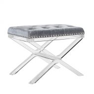 Linon BrittanyX Base Silver Vanity Bench with Acrylic Legs
