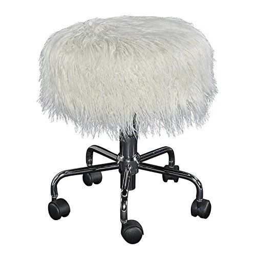  Linon Mallory White Faux Fur Stool