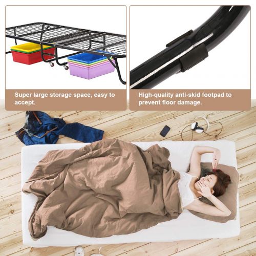  Linon Folding Guest Bed Camping Cot Twin Portable Roll Away Foldaway Heavy Duty 3 Inch Comfort Foam Mattress,White