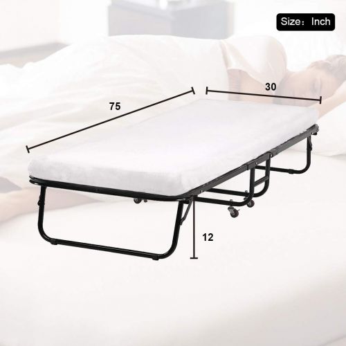  Linon Folding Bed Memory Foam Mattress Roll Away Guest Portable Sleeper Cot Single BestMassage