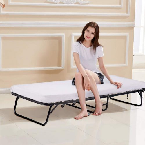  Linon Folding Bed Memory Foam Mattress Roll Away Guest Portable Sleeper Cot Single BestMassage