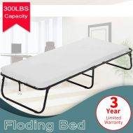 Linon Dkeli Folding Bed Guest Rollaway Bed Frame with 3 Inch Comfort Foam Mattress Heavy Duty 300Lbs Capacity Twin Size Bed Extra Protable Flodaway Camping Cots for Adults, Kids