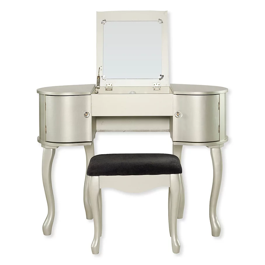 /Linon Home Paloma 2-Piece Vanity Set in Silver