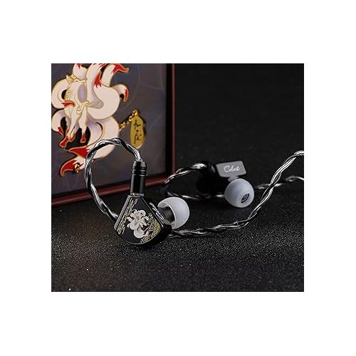  Linsoul Kinera Gumiho 10mm SPD Planar Driver + 1BA in Ear Earphone Monitor with 3D Printed Cavity, Detachable 0.78mm 2Pin Silver-plated Alloy Copper Cable IEM (Black)