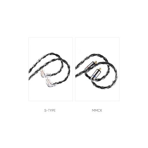  Linsoul QKZ Q1 MAX 16-Stand 352 Cores Silver-Plated HiFi Earphones Upgrade Cable with Interchangeable 2.5mm/3.5mm/4.4mm Plug Replacement Cable for Audiophile (Black, S-Type)