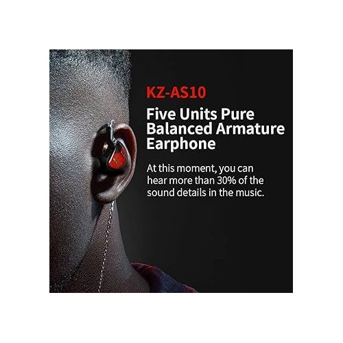  KZ AS10, LINSOUL 5BA HiFi Stereo in-Ear Earphone High Resolution Earbud Headphone with 0.75mm 2 pin Cable, Five Balanced Armature Drivers, Noise Cancelling (Without Mic, Black)