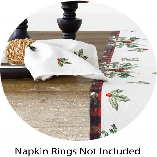  [아마존베스트]Lintex Aspen Red Black Plaid and Garland Bordered Christmas Placemats, Cottage Check Bordered Xmas and Holiday Print Easy Care Fabric Placemats, Set of 4 Bordered Placemat