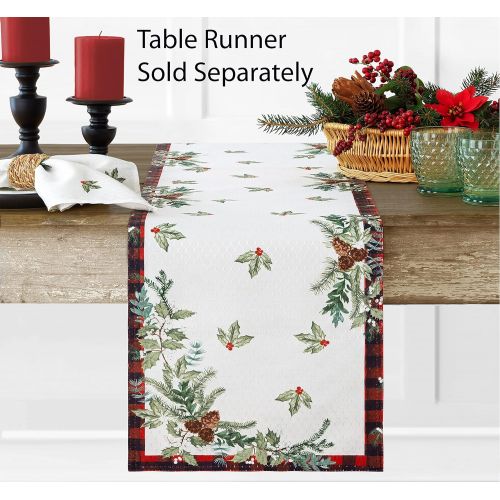  [아마존베스트]Lintex Aspen Red Black Plaid and Garland Bordered Christmas Placemats, Cottage Check Bordered Xmas and Holiday Print Easy Care Fabric Placemats, Set of 4 Bordered Placemat