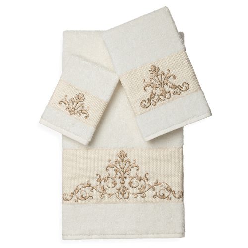  Linum Home Textiles SCARLET Embellished Bath Towels (Set of 3)