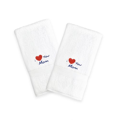  Linum Home Textiles Mothers Day I Love You Mom Hand Towels in White (Set of 2)