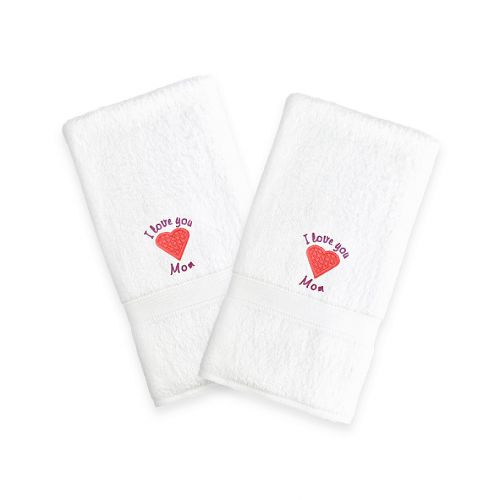  Linum Home Textiles Mothers Day I Love You Mom Heart Hand Towels in WhitePink (Set of 2)