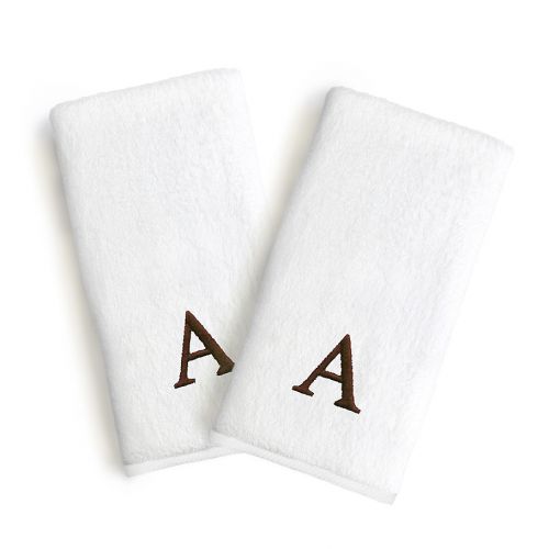  Linum Home Textiles Bridal Monogram Letter Hand Towels in BrownWhite (Set of 2)