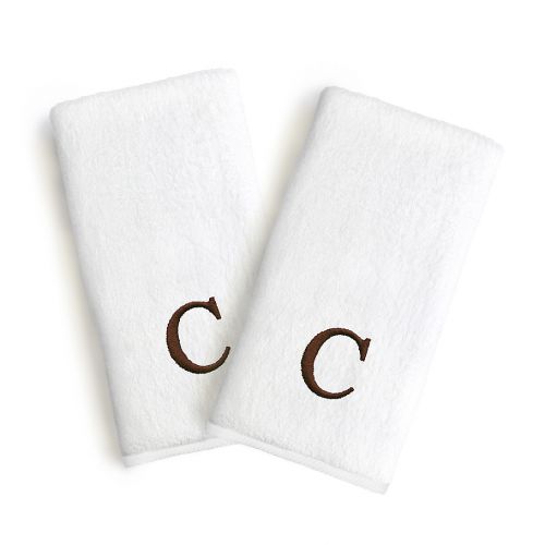  Linum Home Textiles Bridal Monogram Letter Hand Towels in BrownWhite (Set of 2)