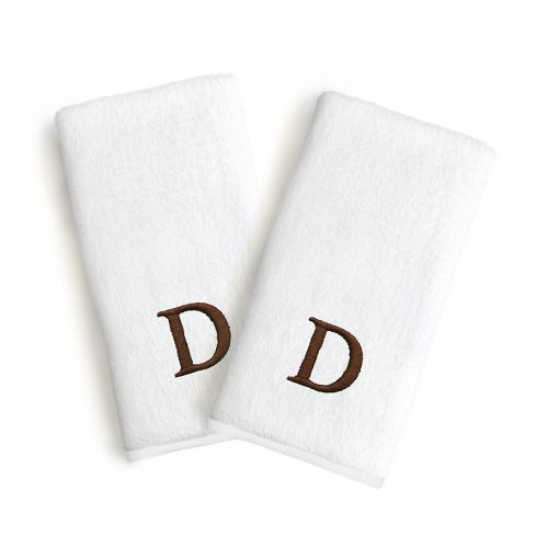  Linum Home Textiles Bridal Monogram Letter Hand Towels in BrownWhite (Set of 2)