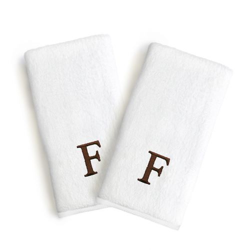  Linum Home Textiles Bridal Monogram Letter Hand Towels in BrownWhite (Set of 2)