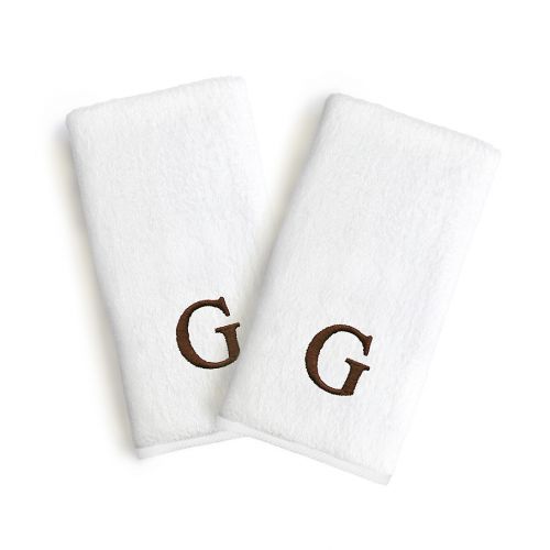  Linum Home Textiles Bridal Monogram Letter Hand Towels in BrownWhite (Set of 2)