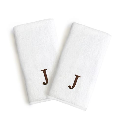  Linum Home Textiles Bridal Monogram Letter Hand Towels in BrownWhite (Set of 2)