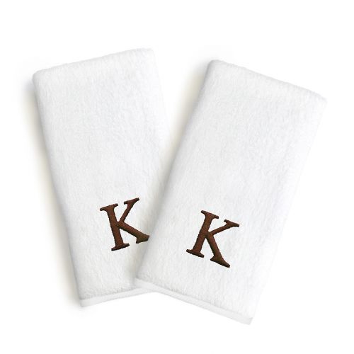  Linum Home Textiles Bridal Monogram Letter Hand Towels in BrownWhite (Set of 2)