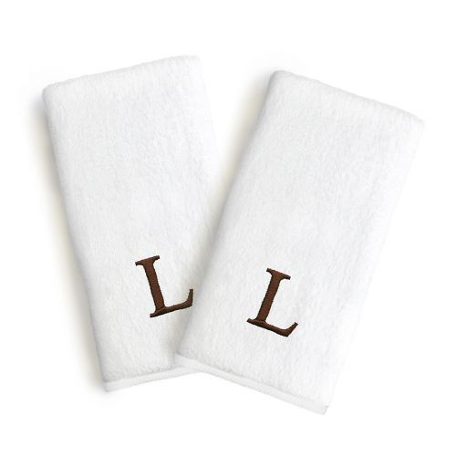  Linum Home Textiles Bridal Monogram Letter Hand Towels in BrownWhite (Set of 2)