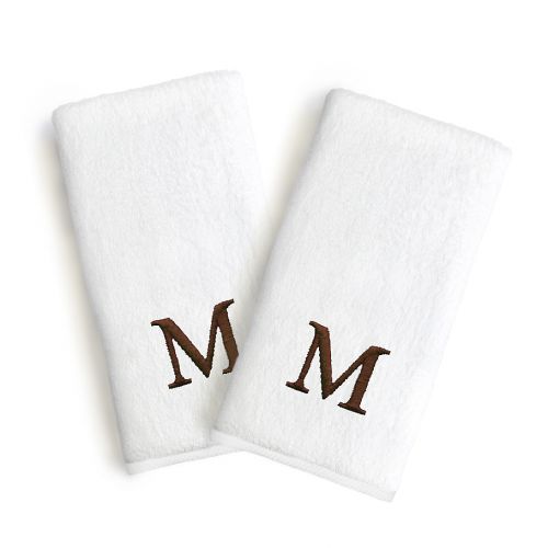  Linum Home Textiles Bridal Monogram Letter Hand Towels in BrownWhite (Set of 2)