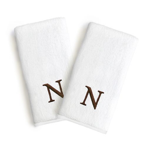  Linum Home Textiles Bridal Monogram Letter Hand Towels in BrownWhite (Set of 2)