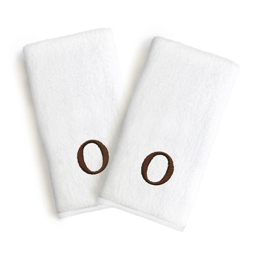  Linum Home Textiles Bridal Monogram Letter Hand Towels in BrownWhite (Set of 2)