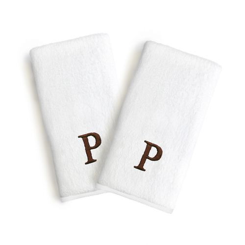  Linum Home Textiles Bridal Monogram Letter Hand Towels in BrownWhite (Set of 2)