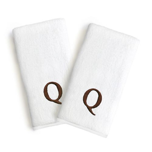  Linum Home Textiles Bridal Monogram Letter Hand Towels in BrownWhite (Set of 2)