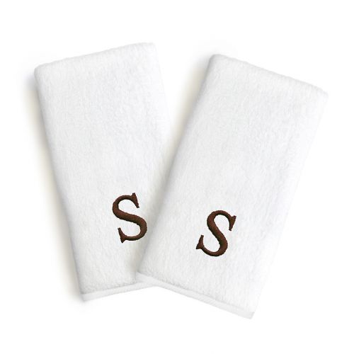  Linum Home Textiles Bridal Monogram Letter Hand Towels in BrownWhite (Set of 2)