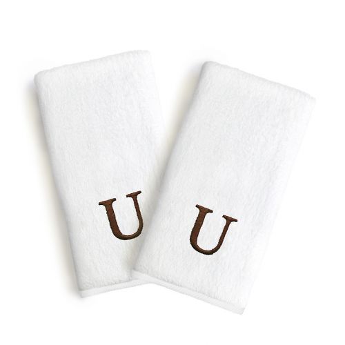  Linum Home Textiles Bridal Monogram Letter Hand Towels in BrownWhite (Set of 2)