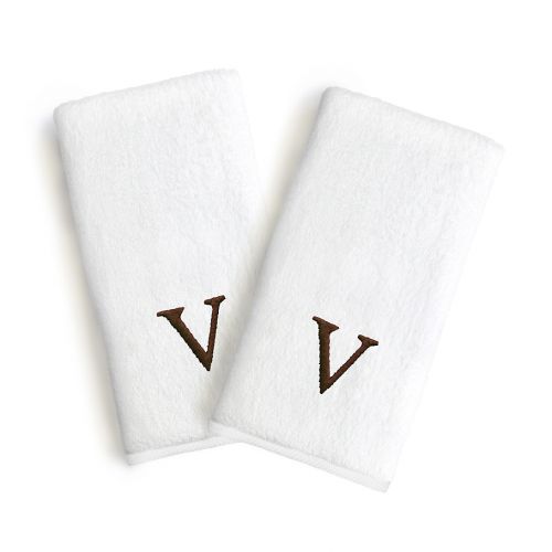  Linum Home Textiles Bridal Monogram Letter Hand Towels in BrownWhite (Set of 2)