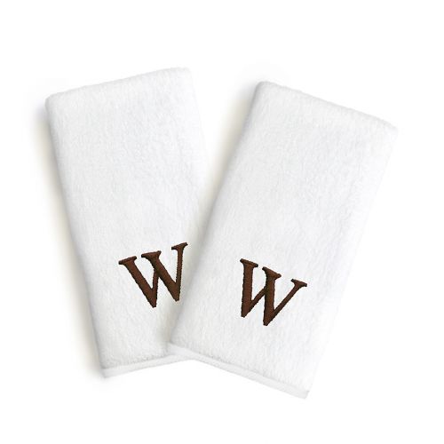  Linum Home Textiles Bridal Monogram Letter Hand Towels in BrownWhite (Set of 2)