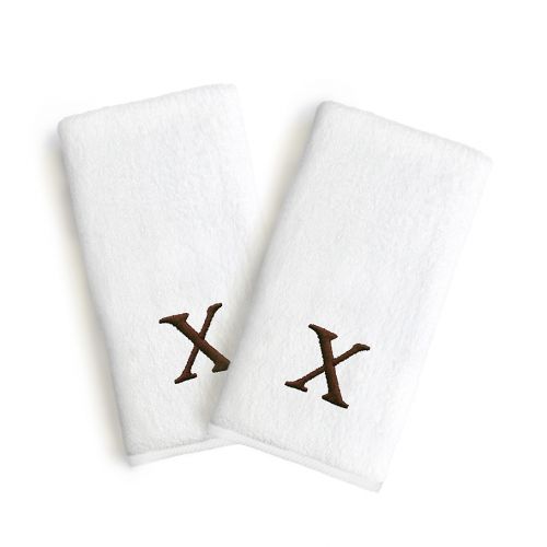  Linum Home Textiles Bridal Monogram Letter Hand Towels in BrownWhite (Set of 2)