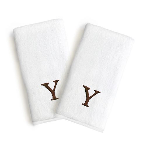  Linum Home Textiles Bridal Monogram Letter Hand Towels in BrownWhite (Set of 2)