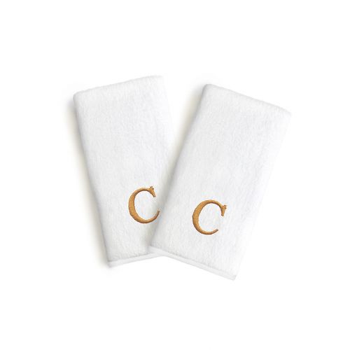  Linum Home Textiles Bridal Monogram Letter Hand Towels in WhiteGold (Set of 2)